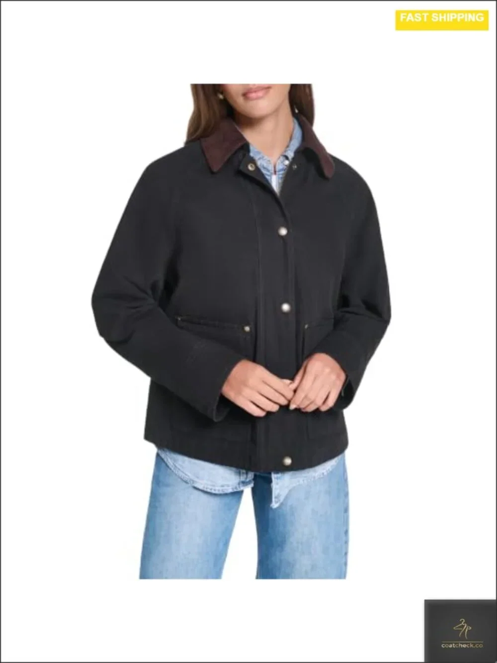 Cotton Casual Jacket with Corduroy Collar, Classic Fit, Lightweight